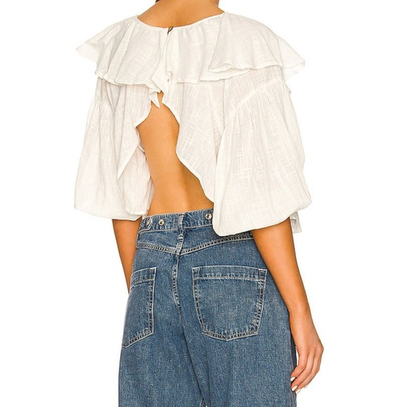 Free People Revolve Zuri Open Back Ruffle Blouse in Ivory - Picture 11 of 12